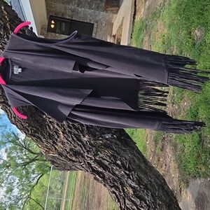 Dark Grey Faux Suede Leather Fringe Vest